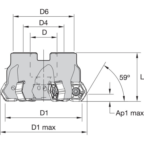 M1200D200Z04S075HN07 AKA 3954485 is a 4 flute M1200 shell mill 2" dia w 3/4" arbor.  This 12 sided insert cutter is used for facemilling or 45 deg chamfering parts.  It uses a HNJG07 size milling insert.