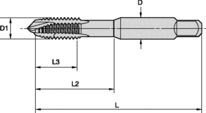 74625 aka 2735676 is a Widia/GTD High Performance  M6X1.0 D5 3 Flute, Spiral Point Plug Black Oxide Coated tap, ANSI length ANSI shank, for use on all materials 2.5"OAL, .255"SHANK. .63"REACH FOR STEEL, STAINLESS and Aluminums